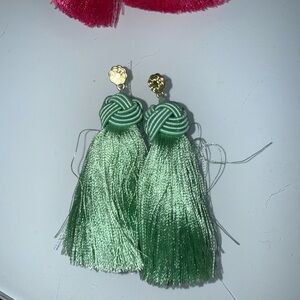 Chic Green Tassel Earrings with Gold Accents